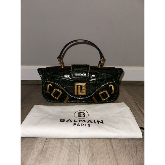 Balmain Blaze Smooth Calf Leather Medium Flap Clutch Crossbody Bag Green $2650 - Picture 3 of 16